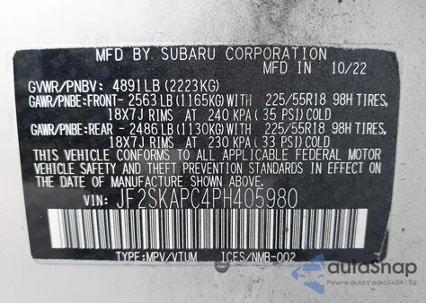 2023 Subaru Forester Limited from USA, damaged, VIN JF2SKAPC4PH405980